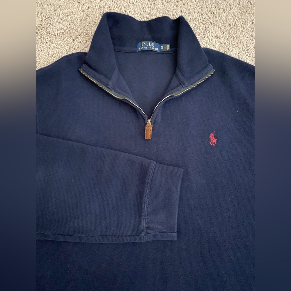 Polo Ralph Lauren 1/4 Zip Navy Blue Mock Neck Mens Pullover Sweater size XL